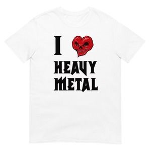 I Skull Heart Love Heavy Metal White  Unisex T-Shirt